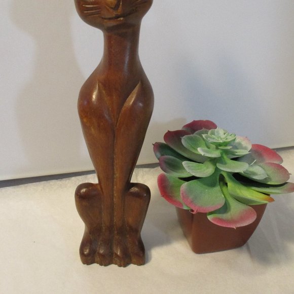 Vintage Mid-Century MCM Wood Siamese Cat Sculpture Figure Figurine - Picture 9 of 9